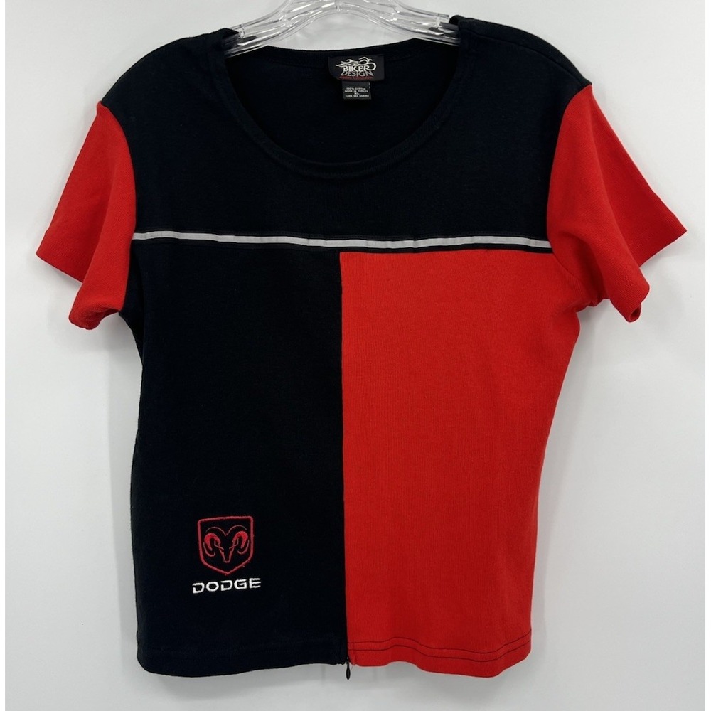 Vintage Biker Design Dodge Baby Tee Women's XL Fitted Zip Front Embroidered